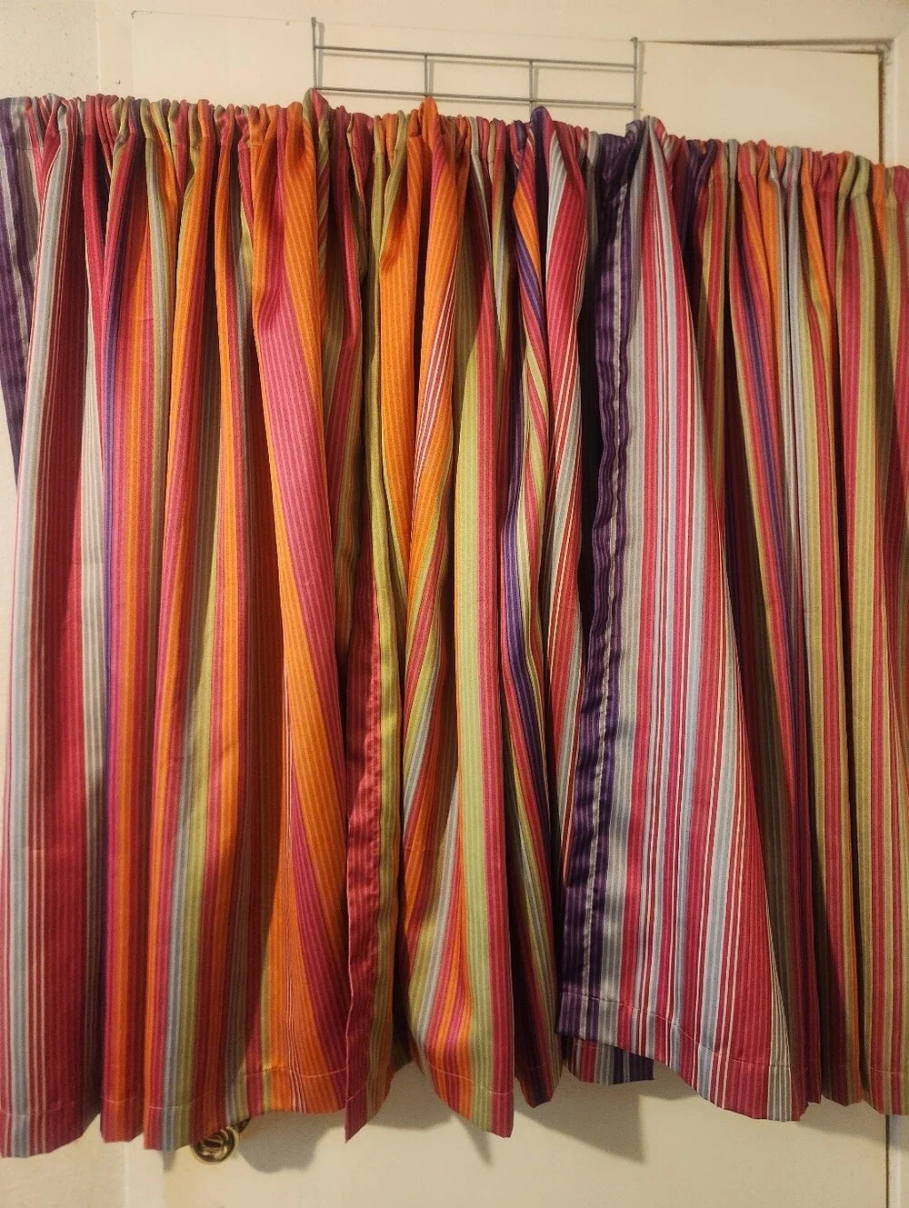 Vibrant Striped Polyester Curtains in Green Pink, Purple & Orange (3)